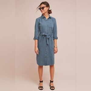 Anthropologie Blue and White Midi Dress with Elegant Stripes